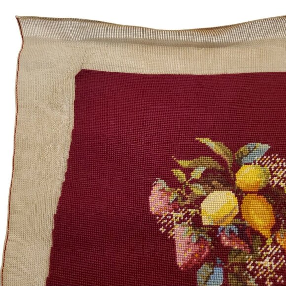 Vtg Needlepoint Petitpoint Chair Pillow Cover Fruit Lemon Strawberry 16"×19" - Picture 5 of 9